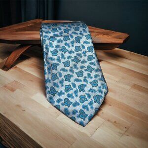 Vintage Briar 100% Italian Silk Classic Necktie Silver W/ Turquoise Paisley